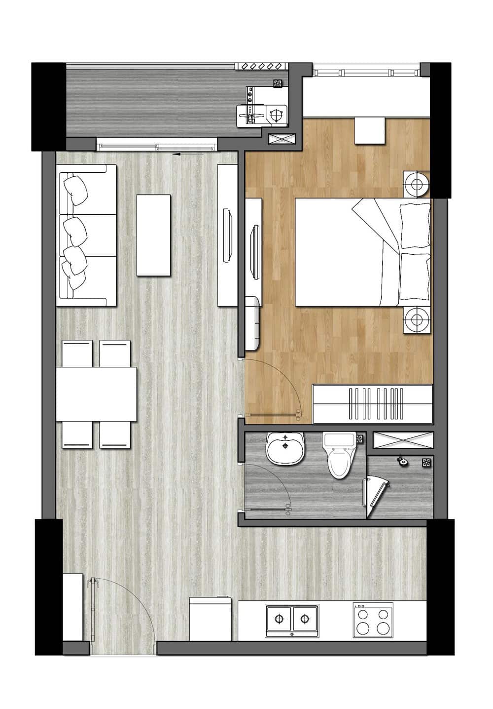 Thiết kế dự án căn hộ 1 phòng ngủ chung cư 9X Next Gen Bình Dương 