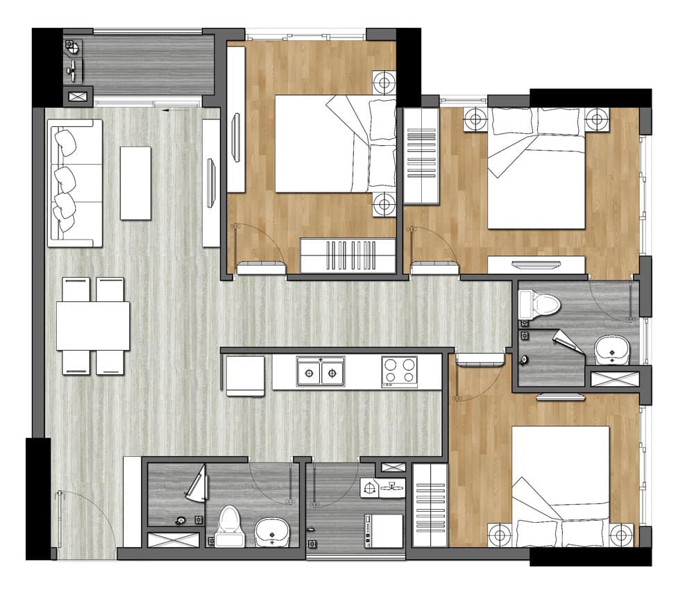 Thiết kế dự án căn hộ 2 phòng ngủ chung cư 9X Next Gen Bình Dương 